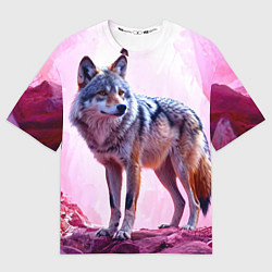 Футболка оверсайз женская Волк в розовом, цвет: 3D-принт