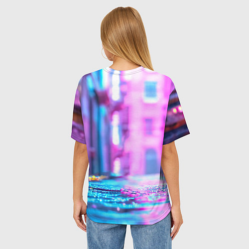 Женская футболка оверсайз Голубь в ярком городе / 3D-принт – фото 4