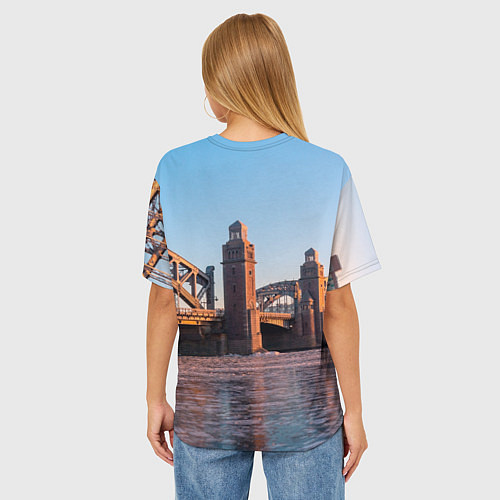 Женская футболка оверсайз Большеохтинский мост в Санкт-Петербурге / 3D-принт – фото 4