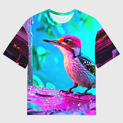 Футболка оверсайз женская Дятел и яркий пейзаж, цвет: 3D-принт