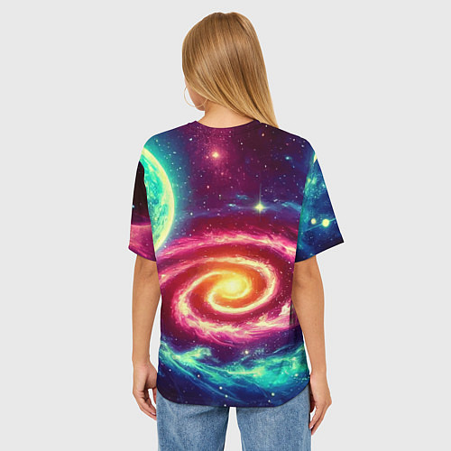 Женская футболка оверсайз Spiral galaxy - neon glow / 3D-принт – фото 4