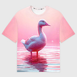 Футболка оверсайз женская Гусь на розовом озере, цвет: 3D-принт