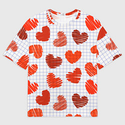 Футболка оверсайз женская Сердца на бумаге, цвет: 3D-принт
