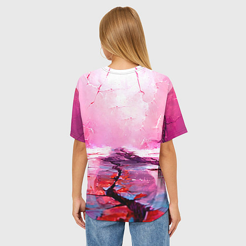 Женская футболка оверсайз Баскетбольный мяч у розовой стены / 3D-принт – фото 4