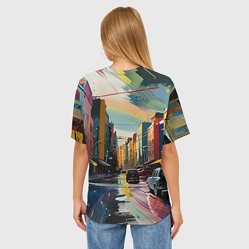 Женская футболка оверсайз Улица в стиле экспрессионизм / 3D-принт – фото 4