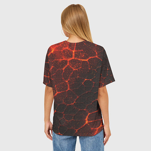 Женская футболка оверсайз Символ волчья лапа в огненной стихии / 3D-принт – фото 4