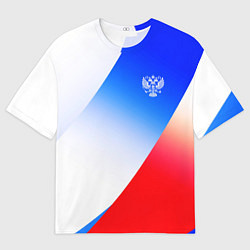 Женская футболка оверсайз Герб России на фоне цветов флага градиент