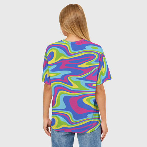 Женская футболка оверсайз Разноцветная абстракция волны / 3D-принт – фото 4