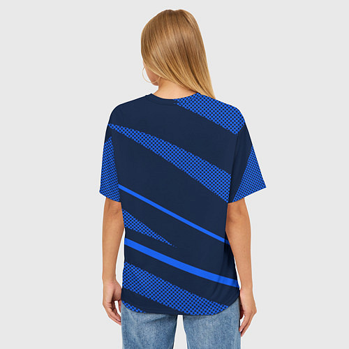 Женская футболка оверсайз Тёмный синий абстракция полосы / 3D-принт – фото 4