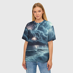 Футболка оверсайз женская Шторм на море - сверкание молний, цвет: 3D-принт — фото 2
