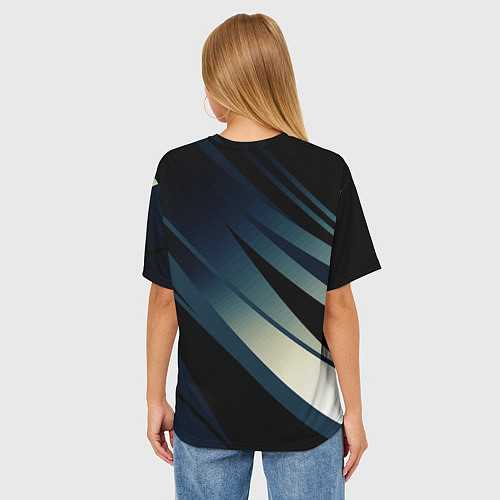 Женская футболка оверсайз Чёрно-синий абстрактный с полосами / 3D-принт – фото 4