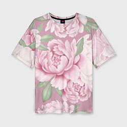 Футболка оверсайз женская Нежные пионы на пыльно-розовом фоне, цвет: 3D-принт