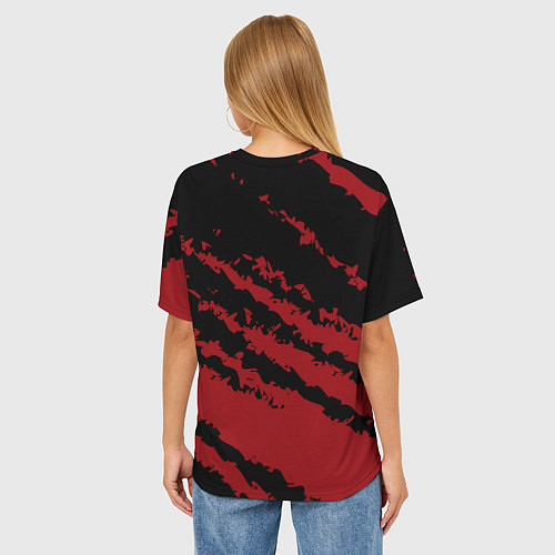 Женская футболка оверсайз The color is red and black / 3D-принт – фото 4