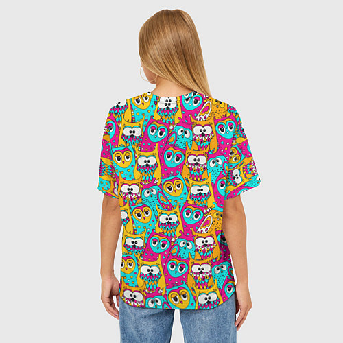 Женская футболка оверсайз Разноцветные совы мультяшные / 3D-принт – фото 4