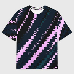Футболка оверсайз женская Тёмно-синий с розовым искажённые полосы, цвет: 3D-принт