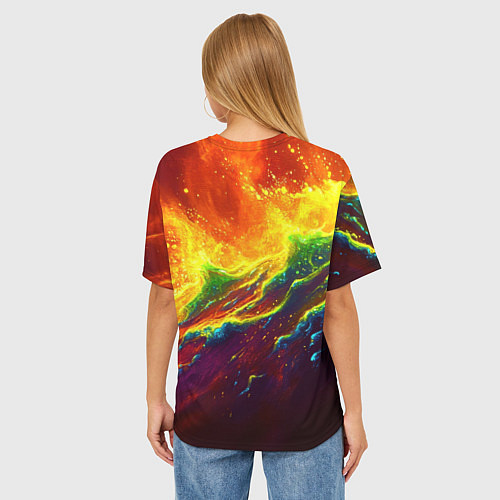 Женская футболка оверсайз Абстрактные волны с огнем / 3D-принт – фото 4