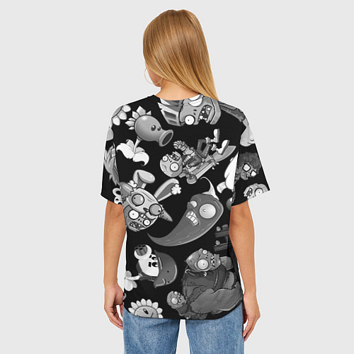 Женская футболка оверсайз Растения против зомби персонажи / 3D-принт – фото 4