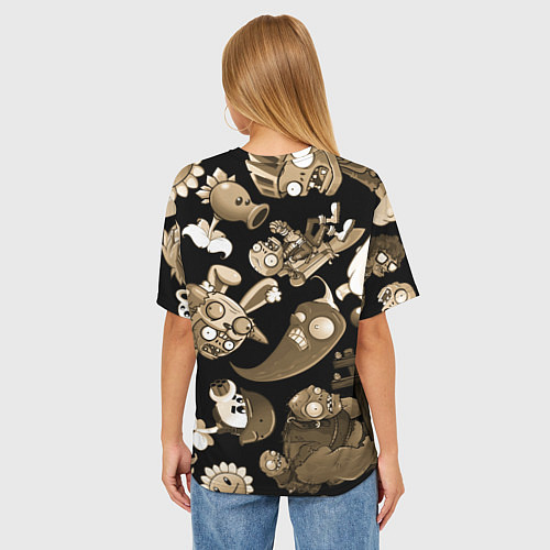 Женская футболка оверсайз Растения против зомби в бежевом цвете / 3D-принт – фото 4