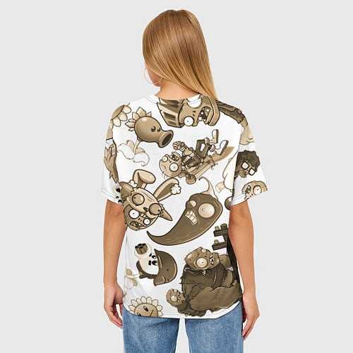 Женская футболка оверсайз Растения против зомби в бежевых тонах / 3D-принт – фото 4