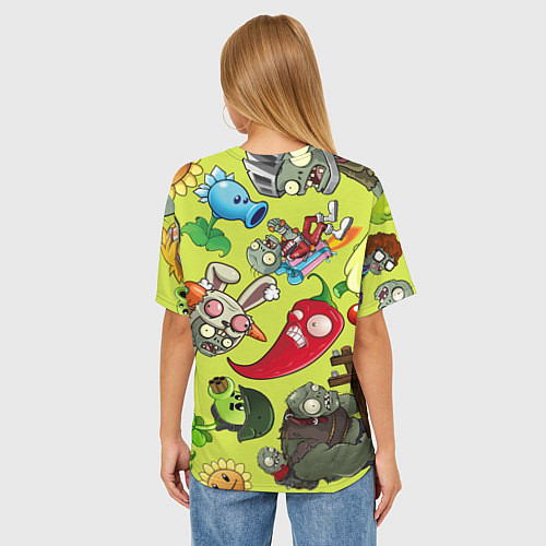 Женская футболка оверсайз Растения против зомби с героями / 3D-принт – фото 4