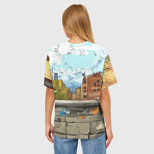 Женская футболка оверсайз Маленький человек-паук в городе / 3D-принт – фото 4
