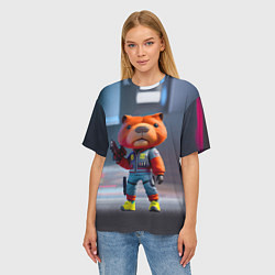 Футболка оверсайз женская Крутой капибара с пистолетом - киберпанк фантазия, цвет: 3D-принт — фото 2
