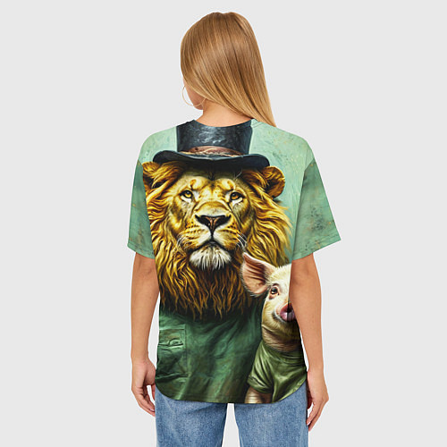 Женская футболка оверсайз Лев со свиньей / 3D-принт – фото 4
