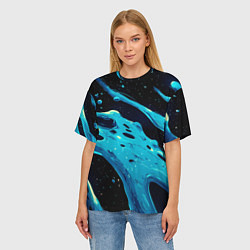 Футболка оверсайз женская Синие волны краски на черном, цвет: 3D-принт — фото 2