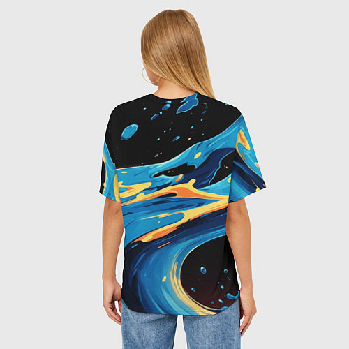 Женская футболка оверсайз Синяя волна из красок / 3D-принт – фото 4