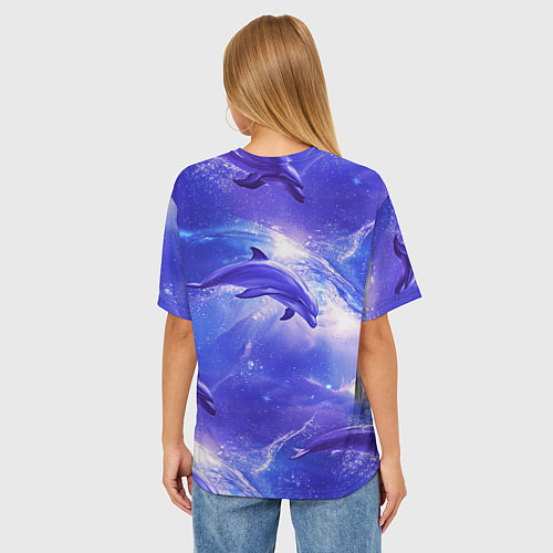 Женская футболка оверсайз Дельфины в волшебном море паттерн / 3D-принт – фото 4