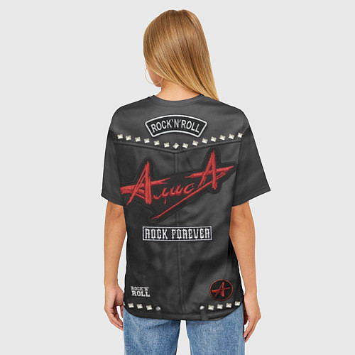 Женская футболка оверсайз Рокерская косуха с нашивками Алиса / 3D-принт – фото 4