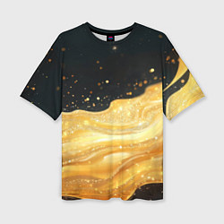 Футболка оверсайз женская Золотистая материя на черном фоне, цвет: 3D-принт