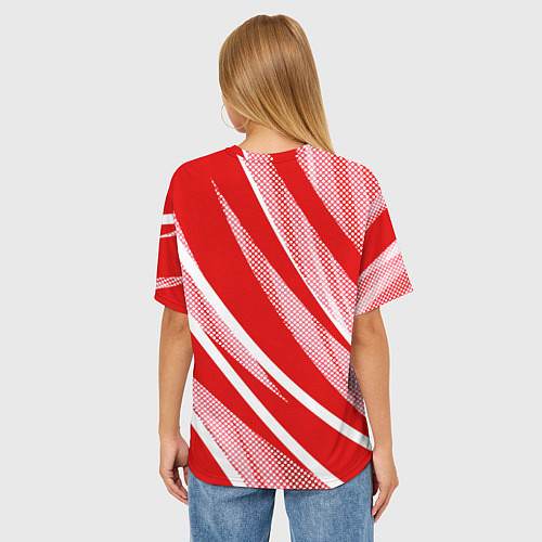 Женская футболка оверсайз Красно-белый абстракция с полосами / 3D-принт – фото 4