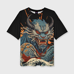 Футболка оверсайз женская Японский дракон и волны в стиле тату ирезуми, цвет: 3D-принт