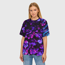 Футболка оверсайз женская Флуоресцентные цветы, цвет: 3D-принт — фото 2