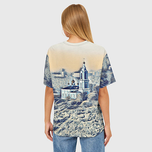 Женская футболка оверсайз Храм на фоне современного города / 3D-принт – фото 4