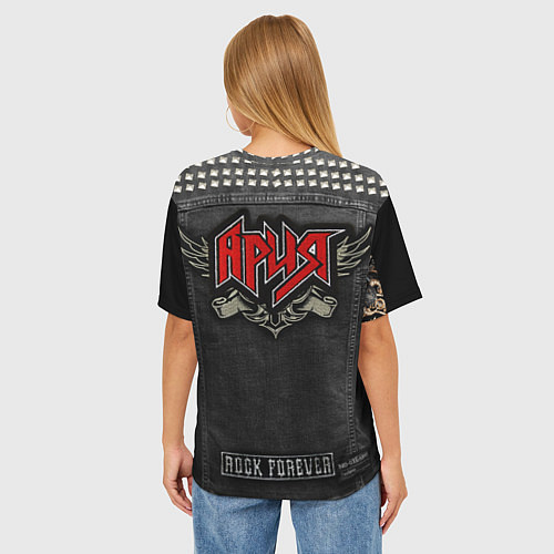 Женская футболка оверсайз Джинсовка Ария с татуировками викингов / 3D-принт – фото 4