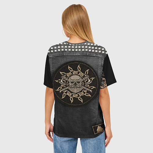 Женская футболка оверсайз Джинсовка с славянским викингом и татуировками / 3D-принт – фото 4