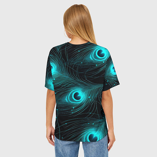 Женская футболка оверсайз Светящиеся перья павлина паттерн / 3D-принт – фото 4