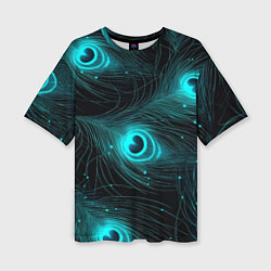 Футболка оверсайз женская Светящиеся перья павлина паттерн, цвет: 3D-принт