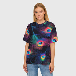 Футболка оверсайз женская Павлиньи перья - разные оттенки, цвет: 3D-принт — фото 2