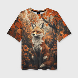Женская футболка оверсайз Лис в лесной чаще