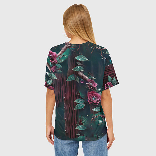 Женская футболка оверсайз Волшебная сова в самоцветном лесу / 3D-принт – фото 4