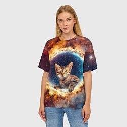 Футболка оверсайз женская Сингапурская кошка в космосе, цвет: 3D-принт — фото 2