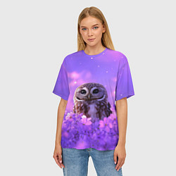 Футболка оверсайз женская Сова в фиолетовых цветах, цвет: 3D-принт — фото 2