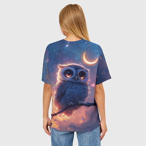 Женская футболка оверсайз Совушка и полумесяц / 3D-принт – фото 4