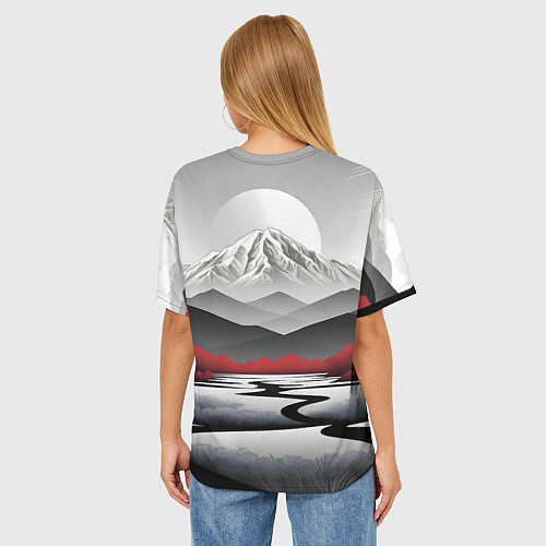 Женская футболка оверсайз Белые горы и красные деревья / 3D-принт – фото 4