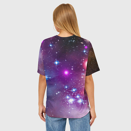 Женская футболка оверсайз Космонавт капибара в неоновом космосе / 3D-принт – фото 4