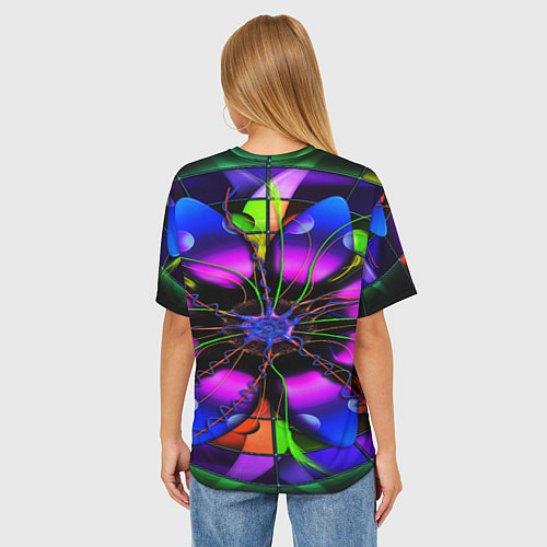 Женская футболка оверсайз Неоновая психоделика лепестки / 3D-принт – фото 4
