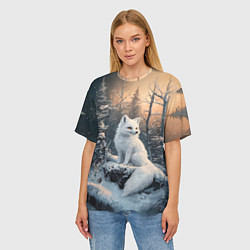 Футболка оверсайз женская Белый лисенок в зимнем лесу, цвет: 3D-принт — фото 2